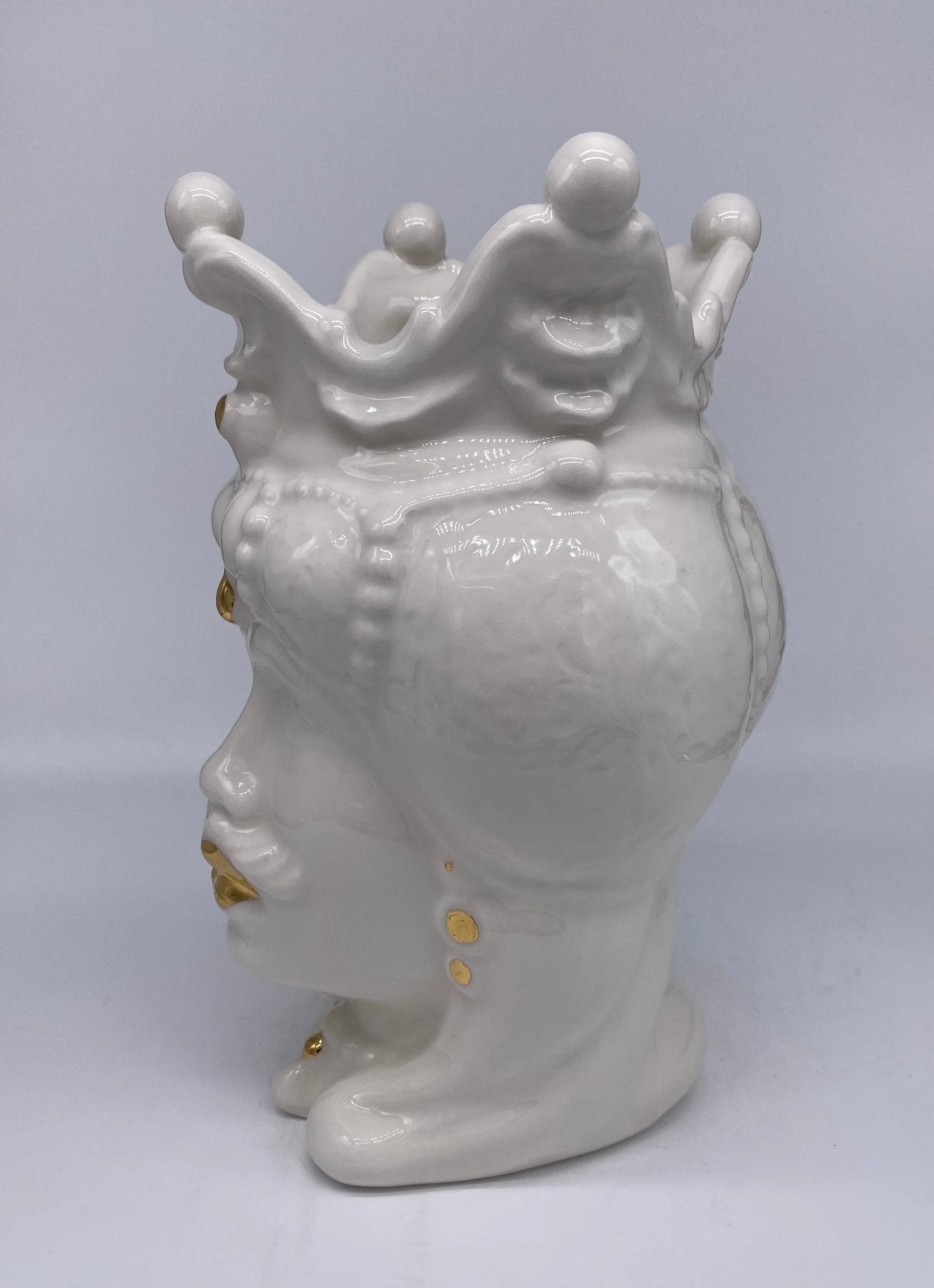 Teste di Moro Emiro Ceramica Caltagirone cm H.30 L.18 Artigianale Bianco e Oro - DD CERAMICHE SICILIANE