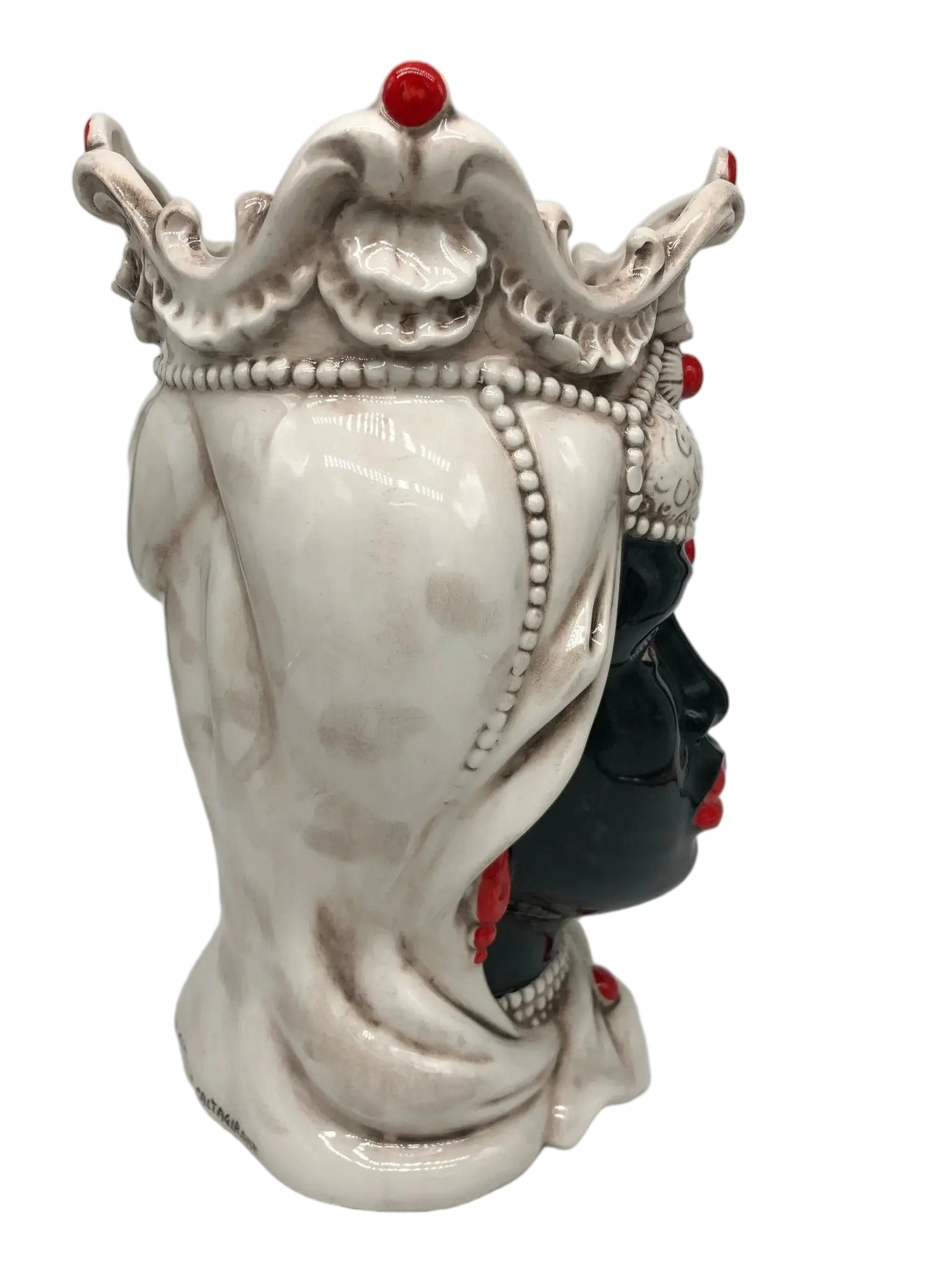 Teste di Moro Emiro Ceramica Caltagirone cm H.30 L.18 Artigianale Écru Sfere Rosso - DD CERAMICHE SICILIANE