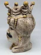 Teste di Moro Emiro Ceramica Caltagirone cm H.30 L.18 Artigianale Écru Sfere Giallo DD CERAMICHE SICILIANE
