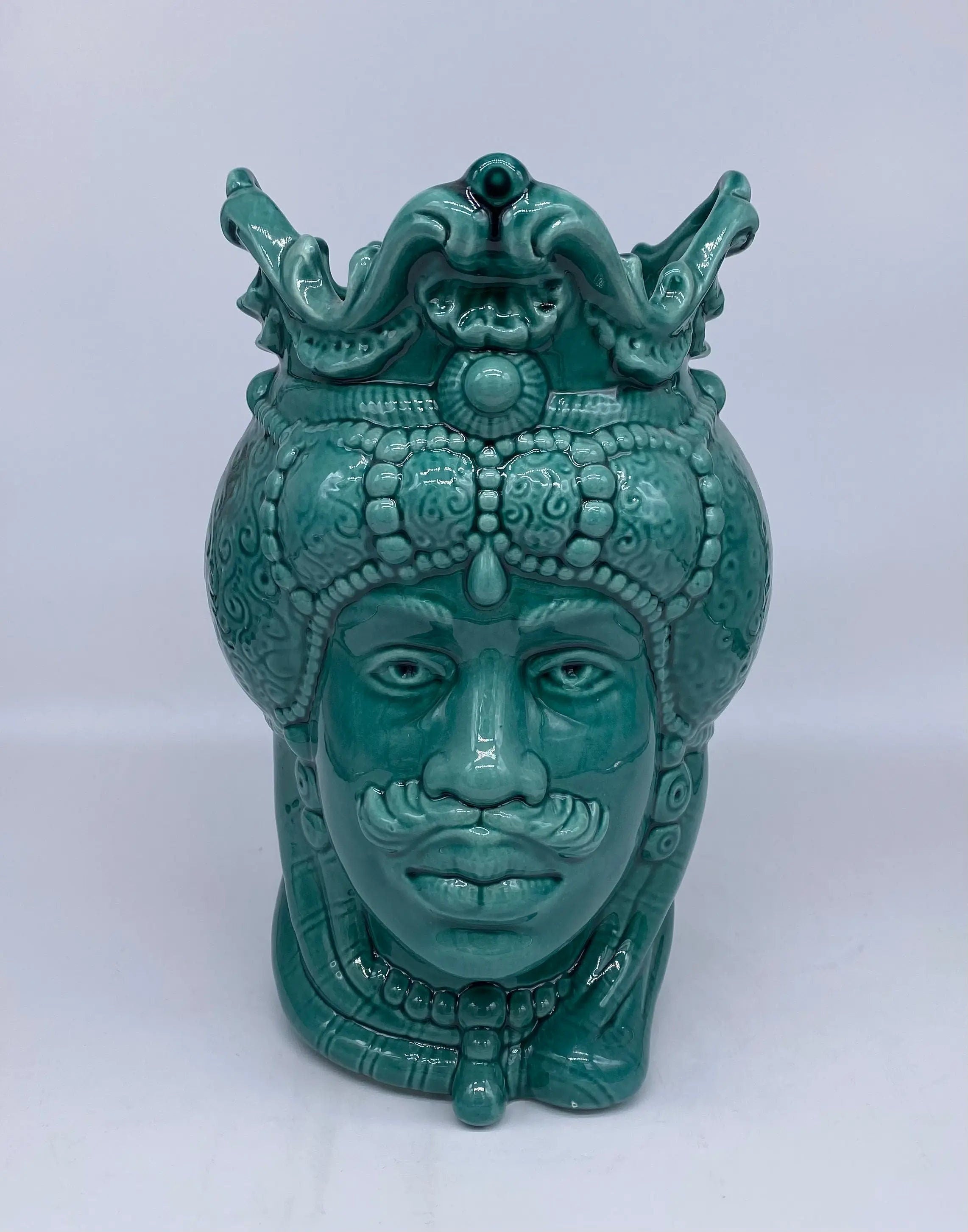 Teste di Moro Emiro Ceramica Caltagirone cm H.30 L.18 Artigianale Verde DD CERAMICHE SICILIANE