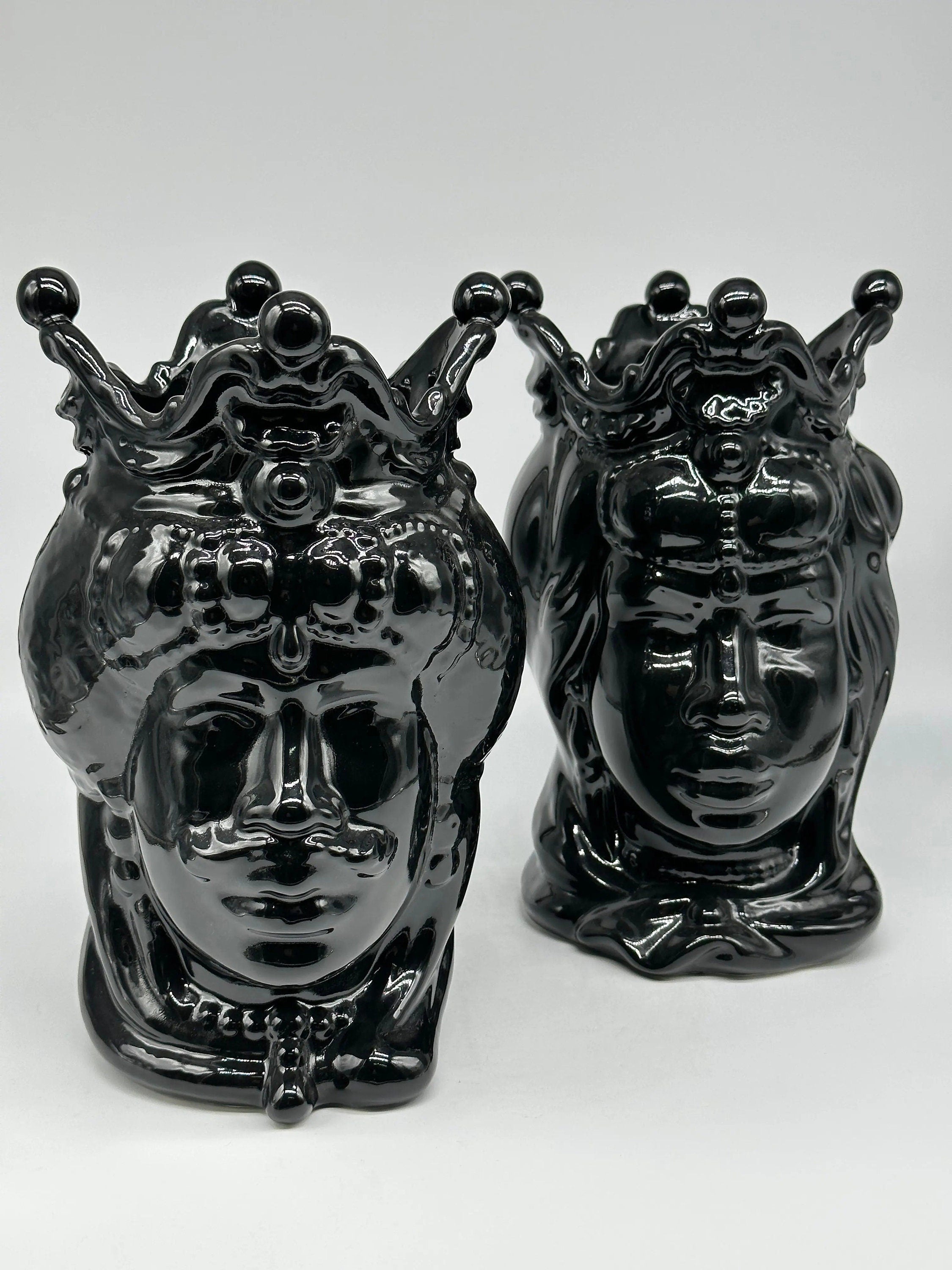 Teste di Moro Emiro Ceramica Caltagirone cm H.30 L.18 Artigianale Nero Lucido DD CERAMICHE SICILIANE
