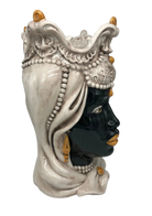 Teste di Moro Emiro Ceramica Caltagirone cm H.38 L.23 Artigianale Écru Sfere Arancio - DD CERAMICHE SICILIANE