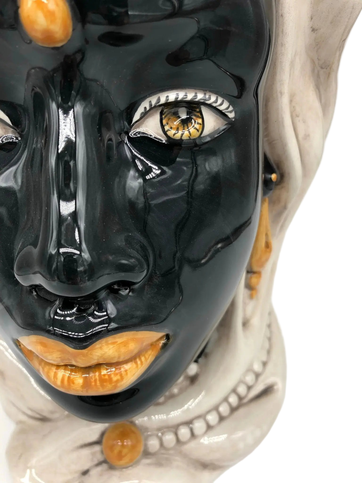 Teste di Moro Emiro Ceramica Caltagirone cm H.38 L.23 Artigianale Écru Sfere Arancio - DD CERAMICHE SICILIANE