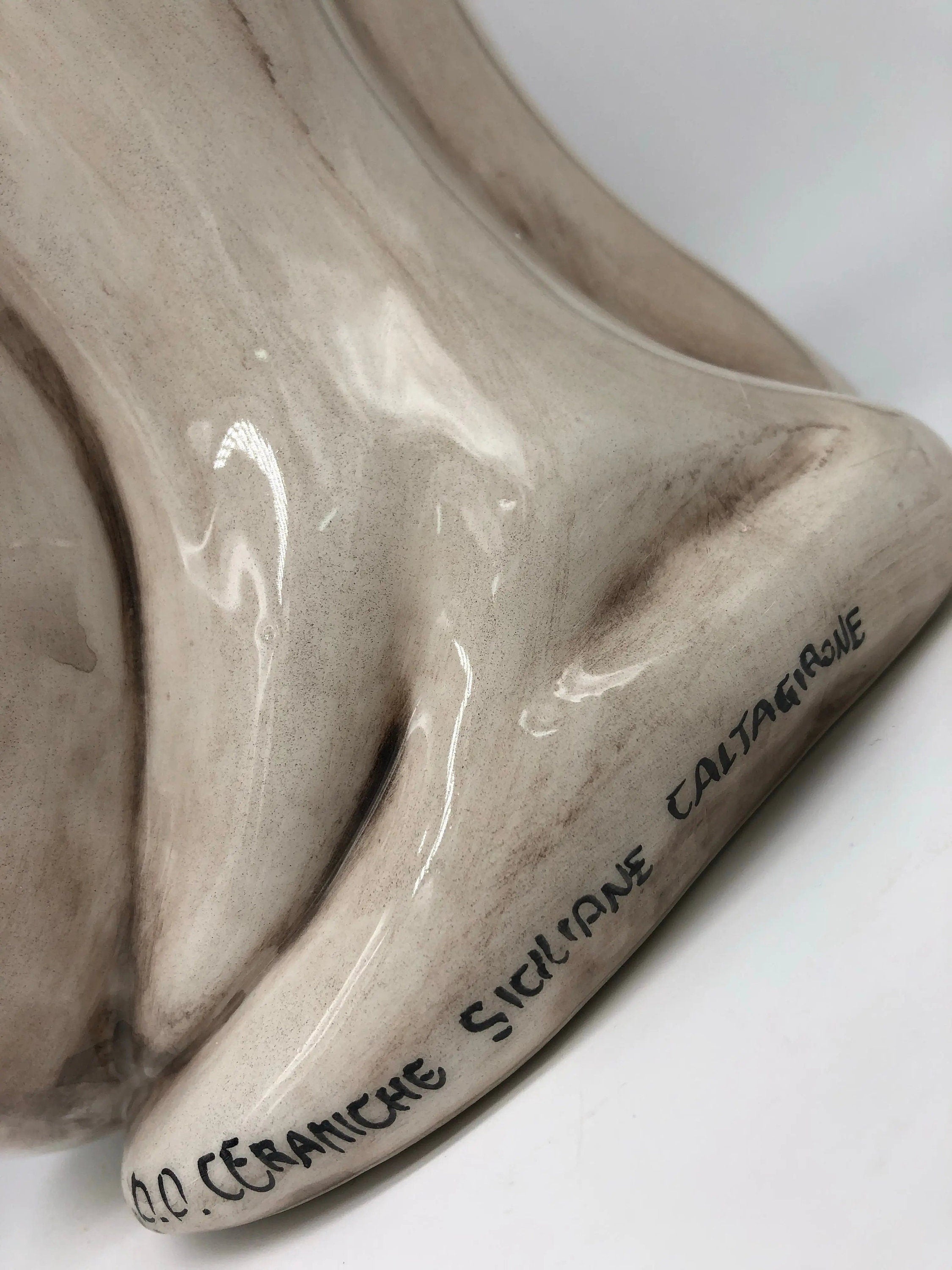 Teste di Moro Emiro Ceramica Caltagirone cm H.38 L.23 Artigianale Écru Sfere Arancio DD CERAMICHE SICILIANE