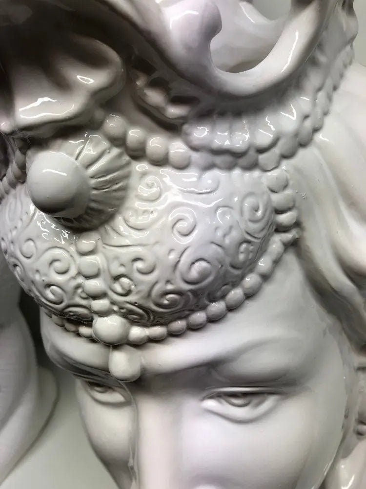 Teste di Moro Emiro Ceramica Caltagirone cm H.45 L.29 Artigianale Bianco DD CERAMICHE SICILIANE