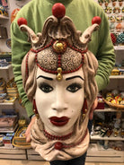 Teste di Moro Emiro Ceramica Caltagirone cm H.45 L.29 Artigianale Écru Oro Sfere Rosso DD CERAMICHE SICILIANE