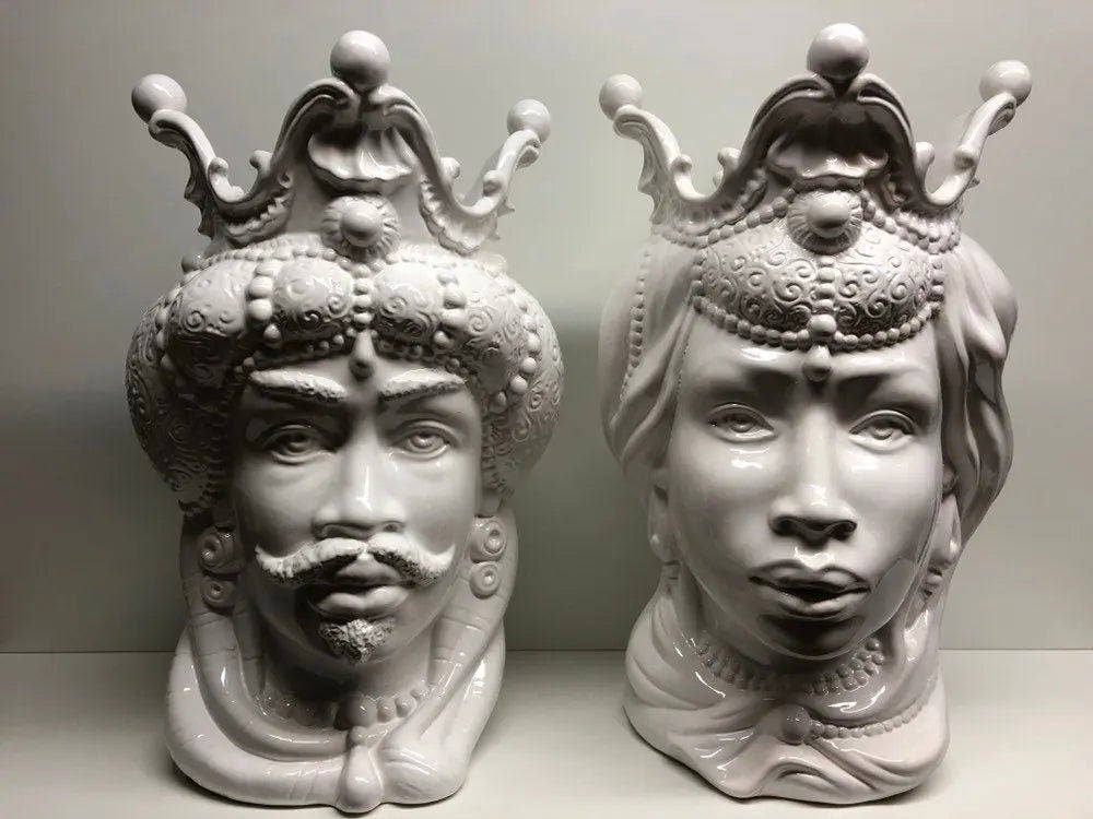 Teste di Moro Emiro Ceramica Caltagirone cm H.45 L.29 Artigianale Bianco DD CERAMICHE SICILIANE