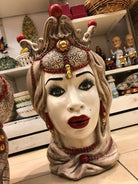 Teste di Moro Emiro Ceramica Caltagirone cm H.45 L.29 Artigianale Écru Oro Sfere Rosso DD CERAMICHE SICILIANE