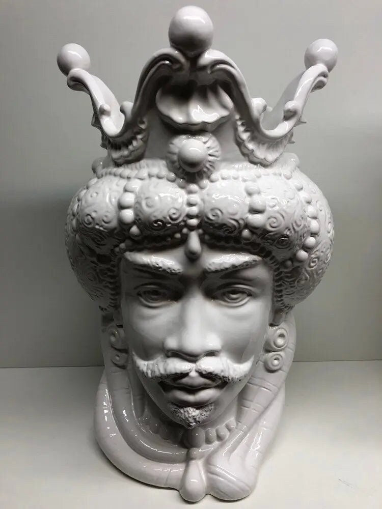 Teste di Moro Emiro Ceramica Caltagirone cm H.45 L.29 Artigianale Bianco DD CERAMICHE SICILIANE