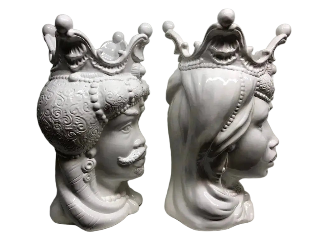 Teste di Moro Emiro Ceramica Caltagirone cm H.45 L.29 Artigianale Bianco - DD CERAMICHE SICILIANE