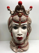Teste di Moro Emiro Ceramica Caltagirone cm H.45 L.29 Artigianale Écru Oro Sfere Rosso DD CERAMICHE SICILIANE
