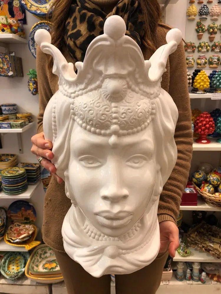 Teste di Moro Emiro Ceramica Caltagirone cm H.45 L.29 Artigianale Bianco DD CERAMICHE SICILIANE