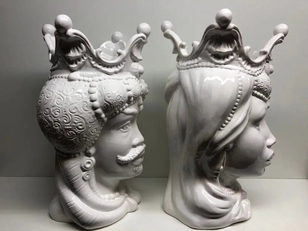 Teste di Moro Emiro Ceramica Caltagirone cm H.45 L.29 Artigianale Bianco DD CERAMICHE SICILIANE