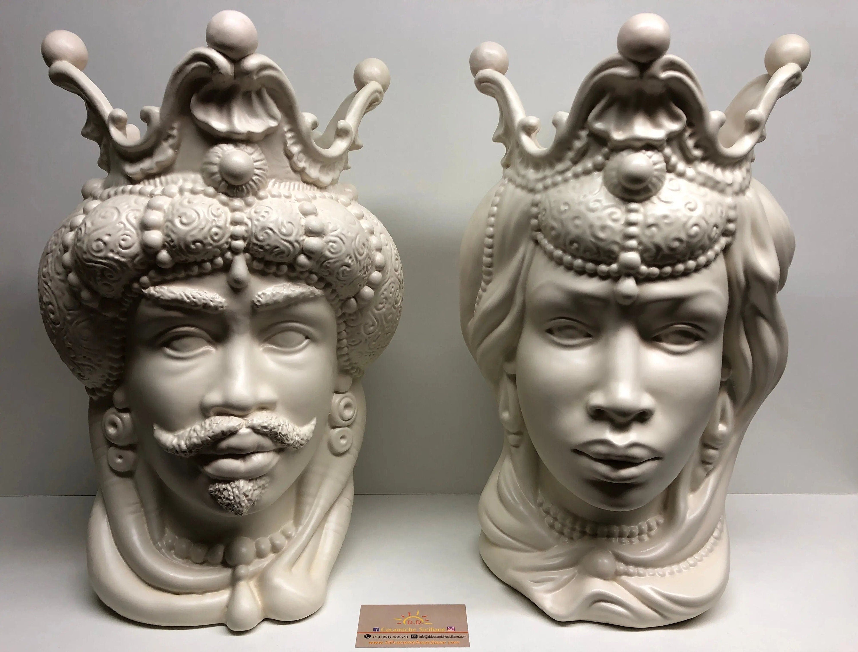 Teste di Moro Emiro Ceramica Caltagirone cm H.45 L.29 Artigianale Bianco Opaco DD CERAMICHE SICILIANE