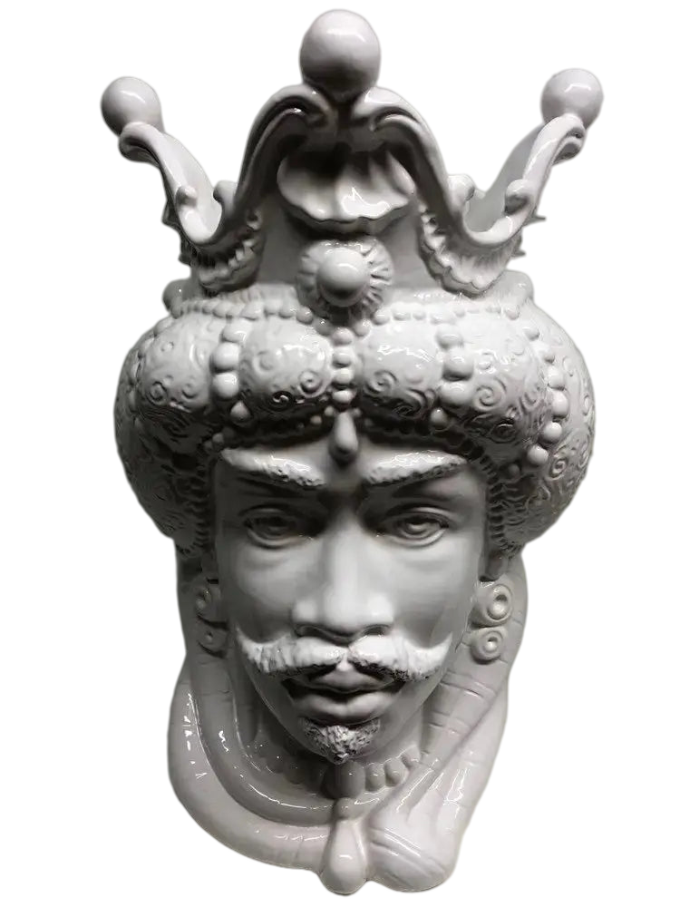 Teste di Moro Emiro Ceramica Caltagirone cm H.45 L.29 Artigianale Bianco - DD CERAMICHE SICILIANE
