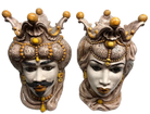Teste di Moro Emiro Ceramica Caltagirone cm H.45 L.29 Artigianale Écru Sfere Giallo - DD CERAMICHE SICILIANE