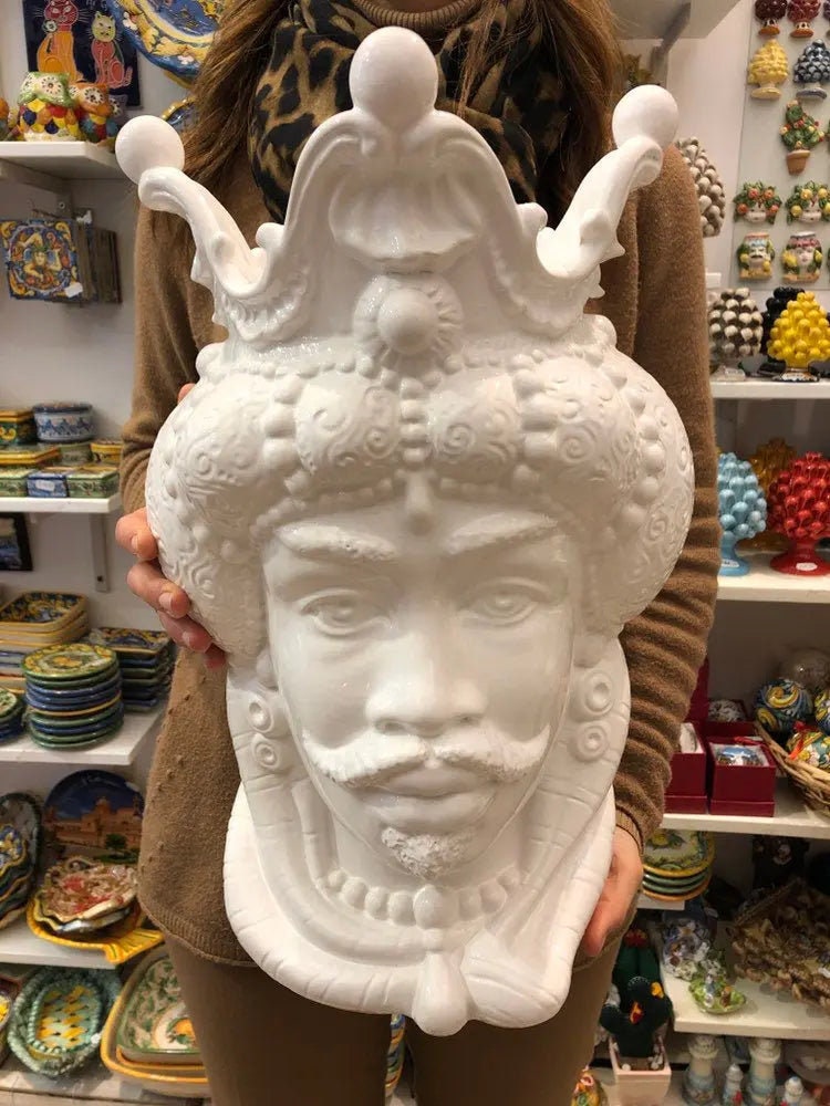 Teste di Moro Emiro Ceramica Caltagirone cm H.45 L.29 Artigianale Bianco DD CERAMICHE SICILIANE