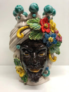 Teste di Moro Fiori Ceramica Caltagirone cm H.30 L.21 Artigianale Corona con Sfere Verde DD CERAMICHE SICILIANE