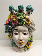Teste di Moro Fiori Ceramica Caltagirone cm H.30 L.21 Artigianale Corona con Sfere Verde DD CERAMICHE SICILIANE