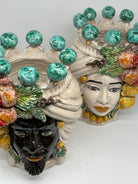 Teste di Moro Fiori e Frutta Ceramica Caltagirone cm H.30 L.23 Artigianale Corona con Sfere Verde - DD CERAMICHE SICILIANE