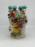 Teste di Moro Fiori e Frutta Ceramica Caltagirone cm H.30 L.23 Artigianale Corona con Sfere Verde - DD CERAMICHE SICILIANE