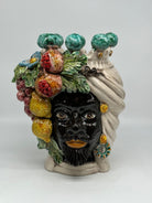 Teste di Moro Fiori e Frutta Ceramica Caltagirone cm H.30 L.23 Artigianale Corona con Sfere Verde - DD CERAMICHE SICILIANE
