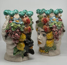 Teste di Moro Fiori e Frutta Ceramica Caltagirone cm H.30 L.23 Artigianale Corona con Sfere Verde - DD CERAMICHE SICILIANE