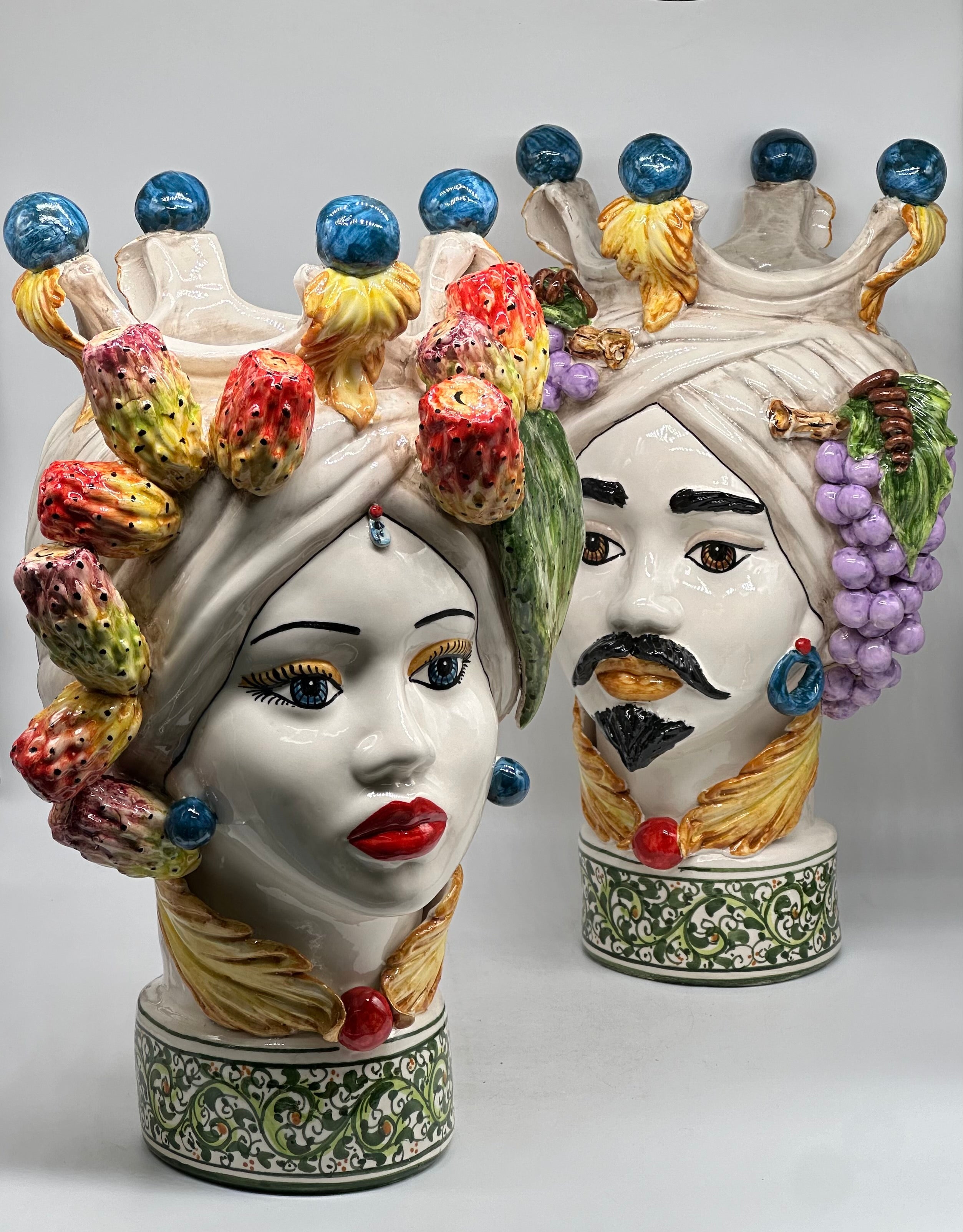 Teste di Moro Fruit Ceramica Caltagirone cm H.40 L.26 Artigianale - TESTE DI MORO