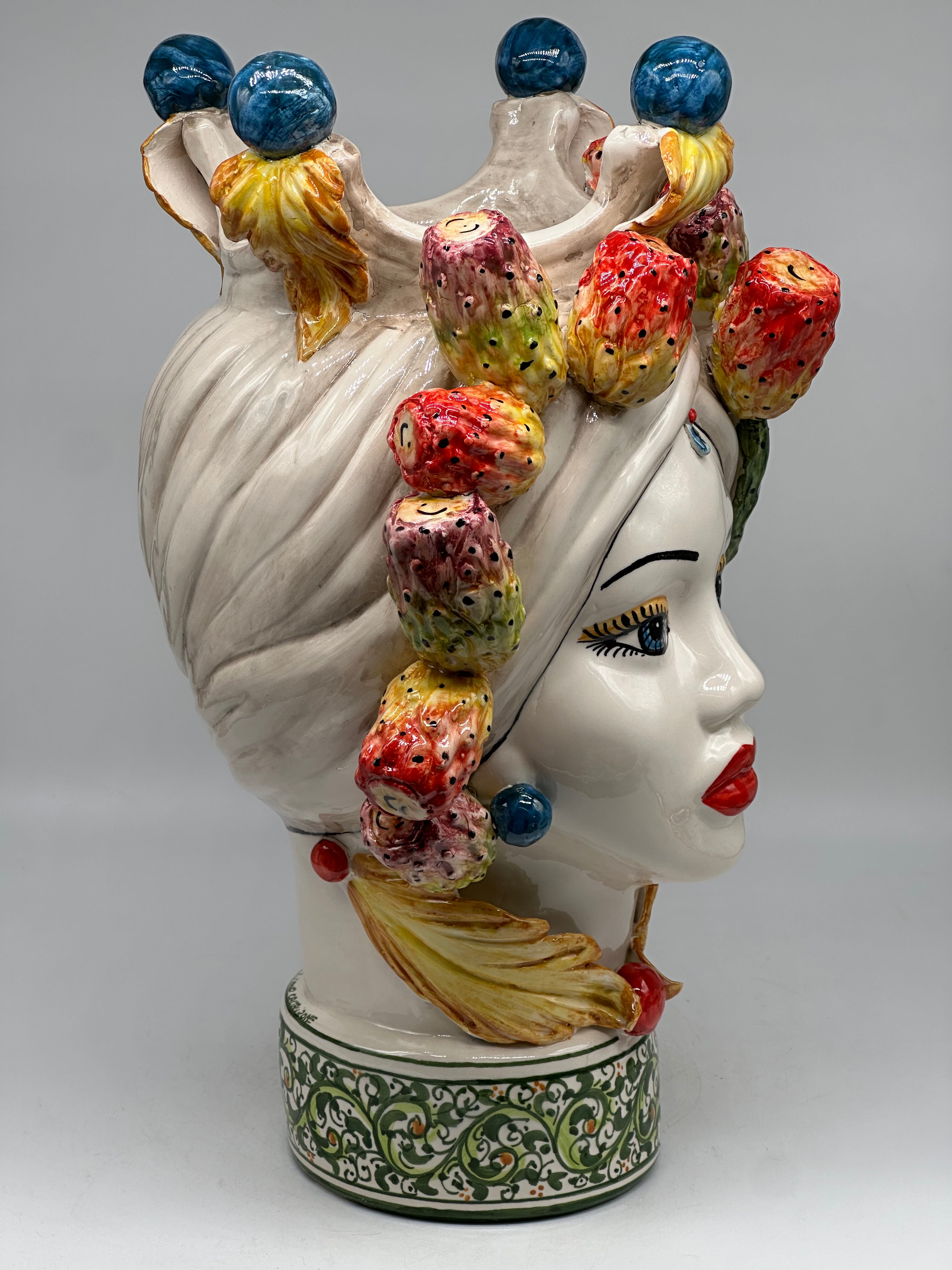 Teste di Moro Fruit Ceramica Caltagirone cm H.40 L.26 Artigianale - TESTE DI MORO