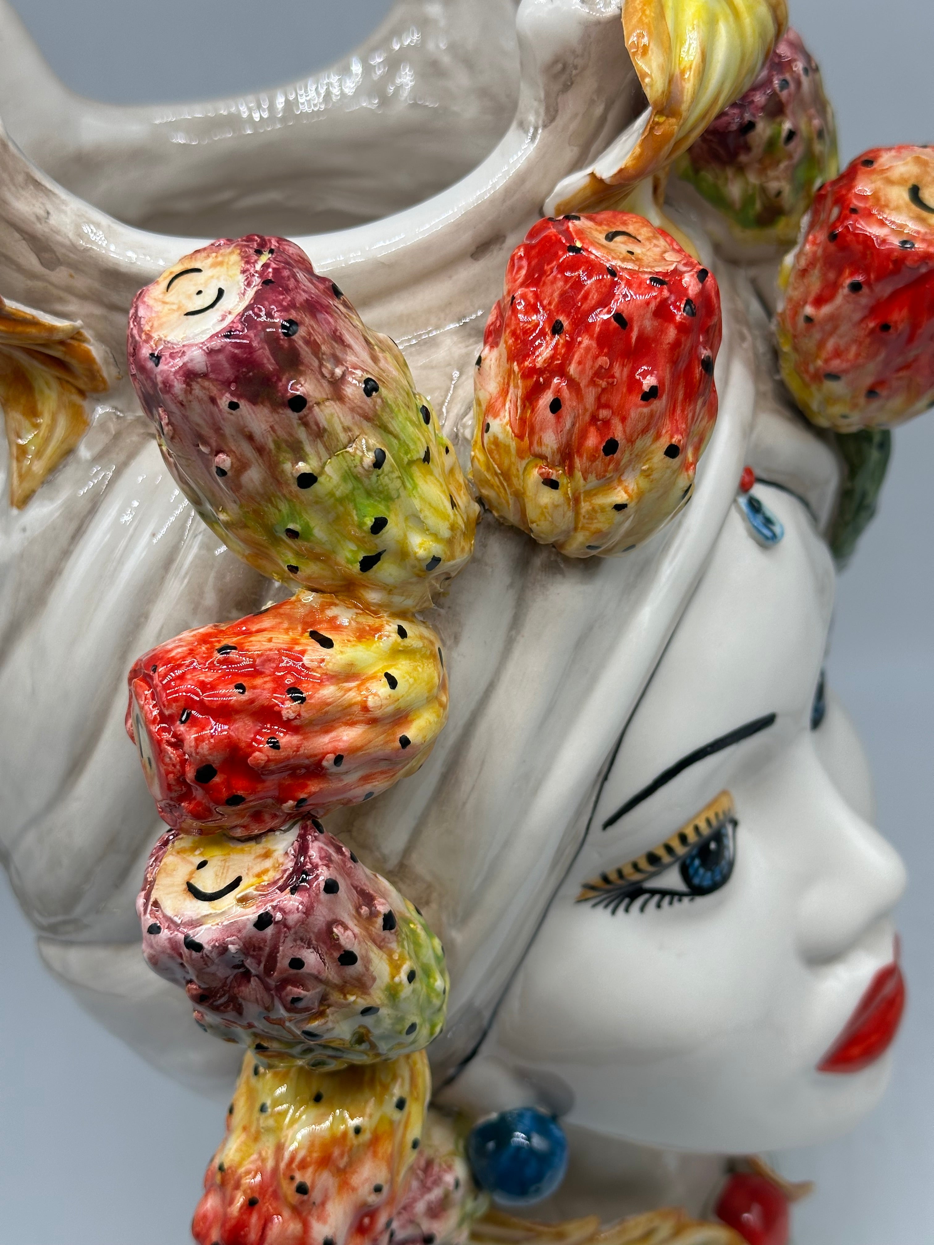 Teste di Moro Fruit Ceramica Caltagirone cm H.40 L.26 Artigianale - TESTE DI MORO