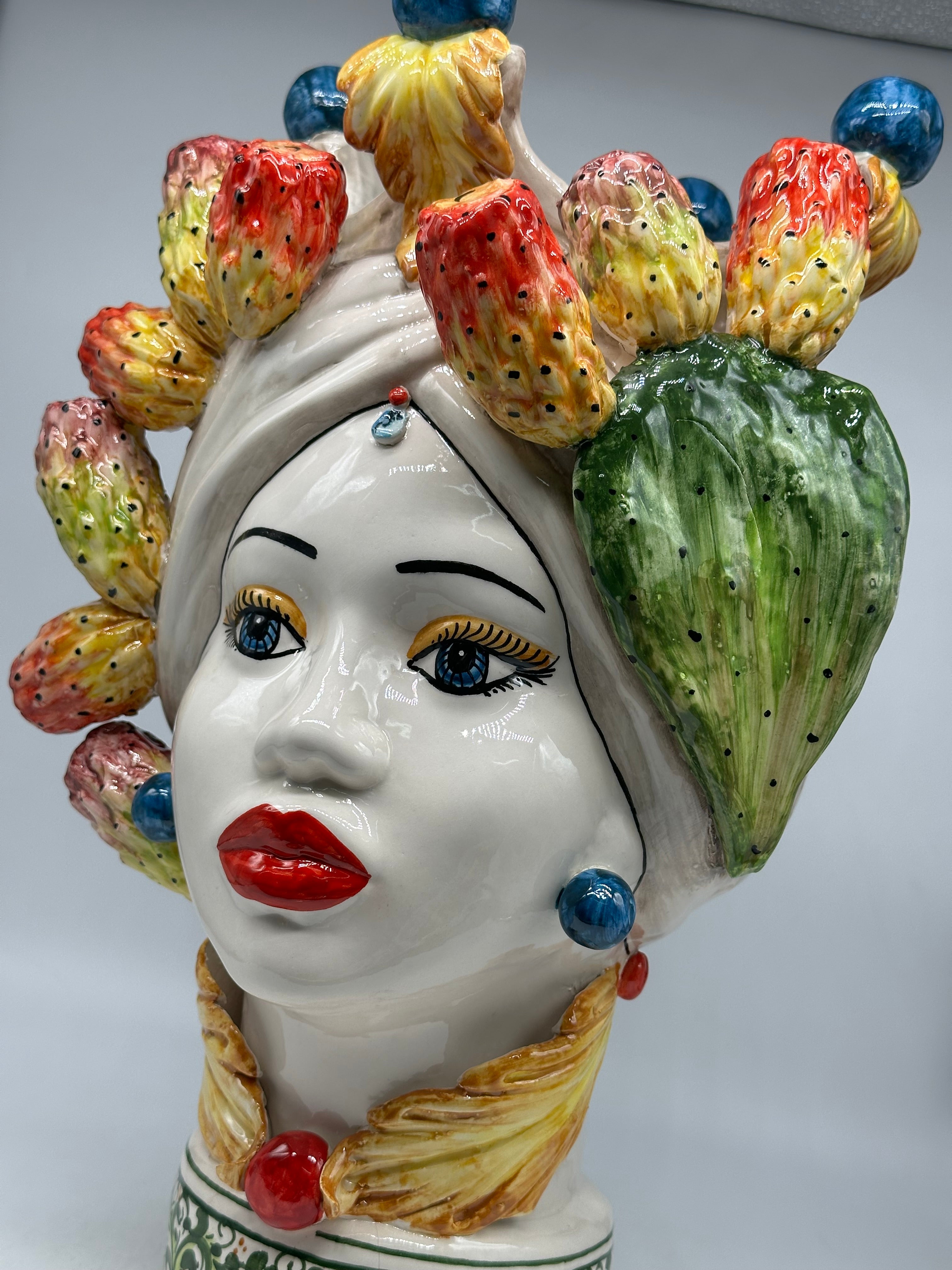 Teste di Moro Fruit Ceramica Caltagirone cm H.40 L.26 Artigianale - TESTE DI MORO