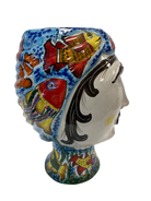 Teste di Moro “Gino & Fina” Ceramica Caltagirone cm H.40 L.30 Artigianale Decoro Pesci - TESTA DI MORO