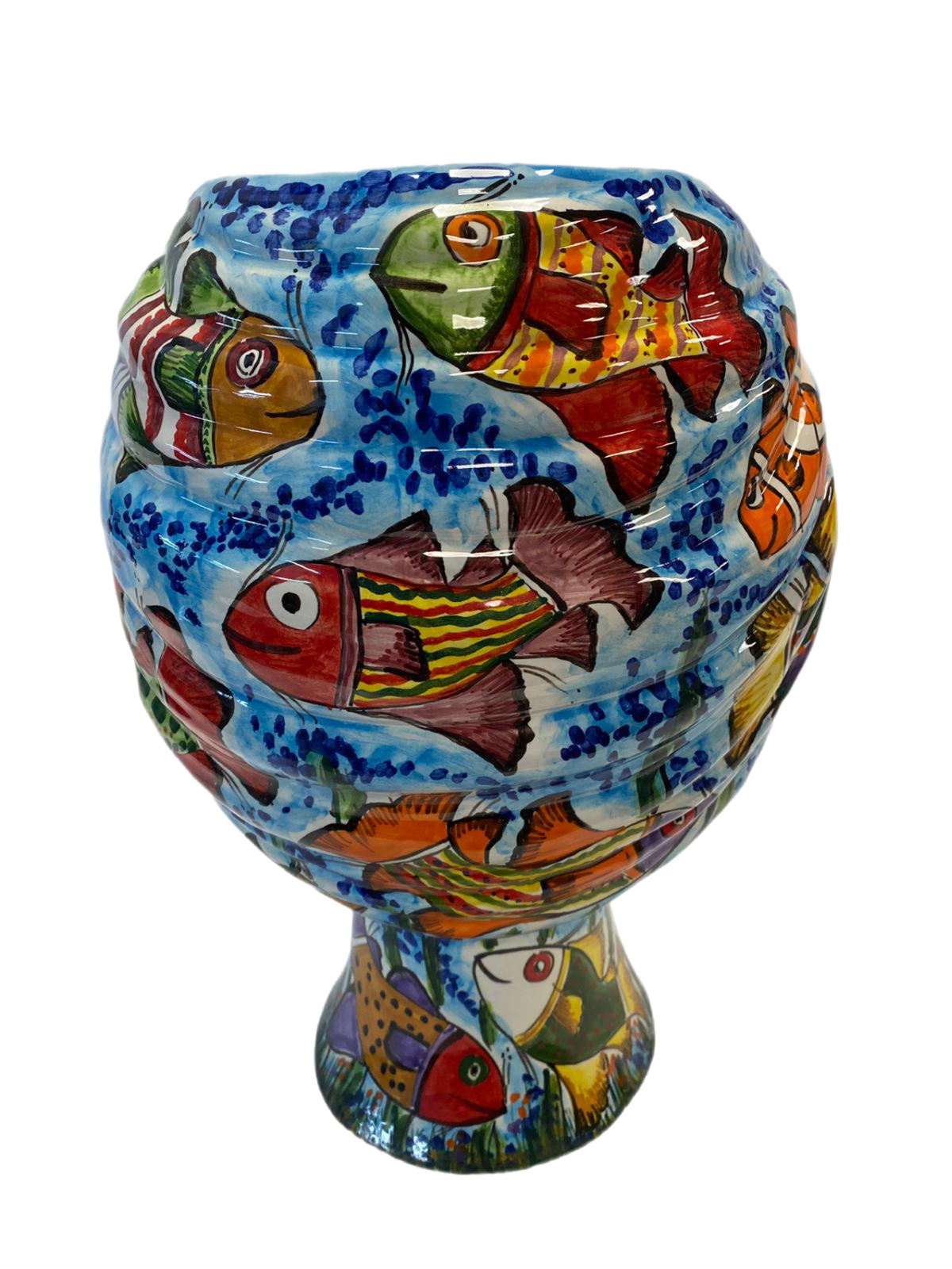 Teste di Moro “Gino & Fina” Ceramica Caltagirone cm H.40 L.30 Artigianale Decoro Pesci - TESTA DI MORO