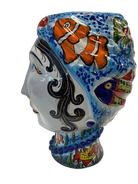 Teste di Moro “Gino & Fina” Ceramica Caltagirone cm H.40 L.30 Artigianale Decoro Pesci - TESTA DI MORO