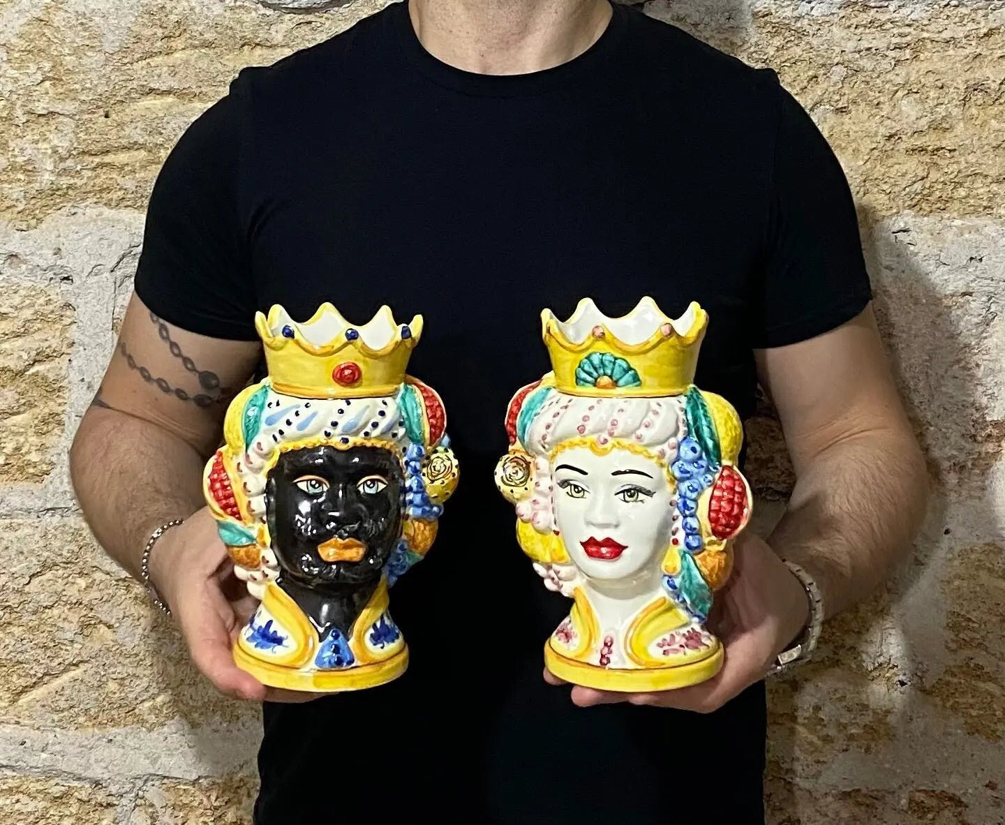 Teste di Moro Girun Ceramica Caltagirone cm H.20 L.13 Artigianale Decorazione Siciliana - DD CERAMICHE SICILIANE