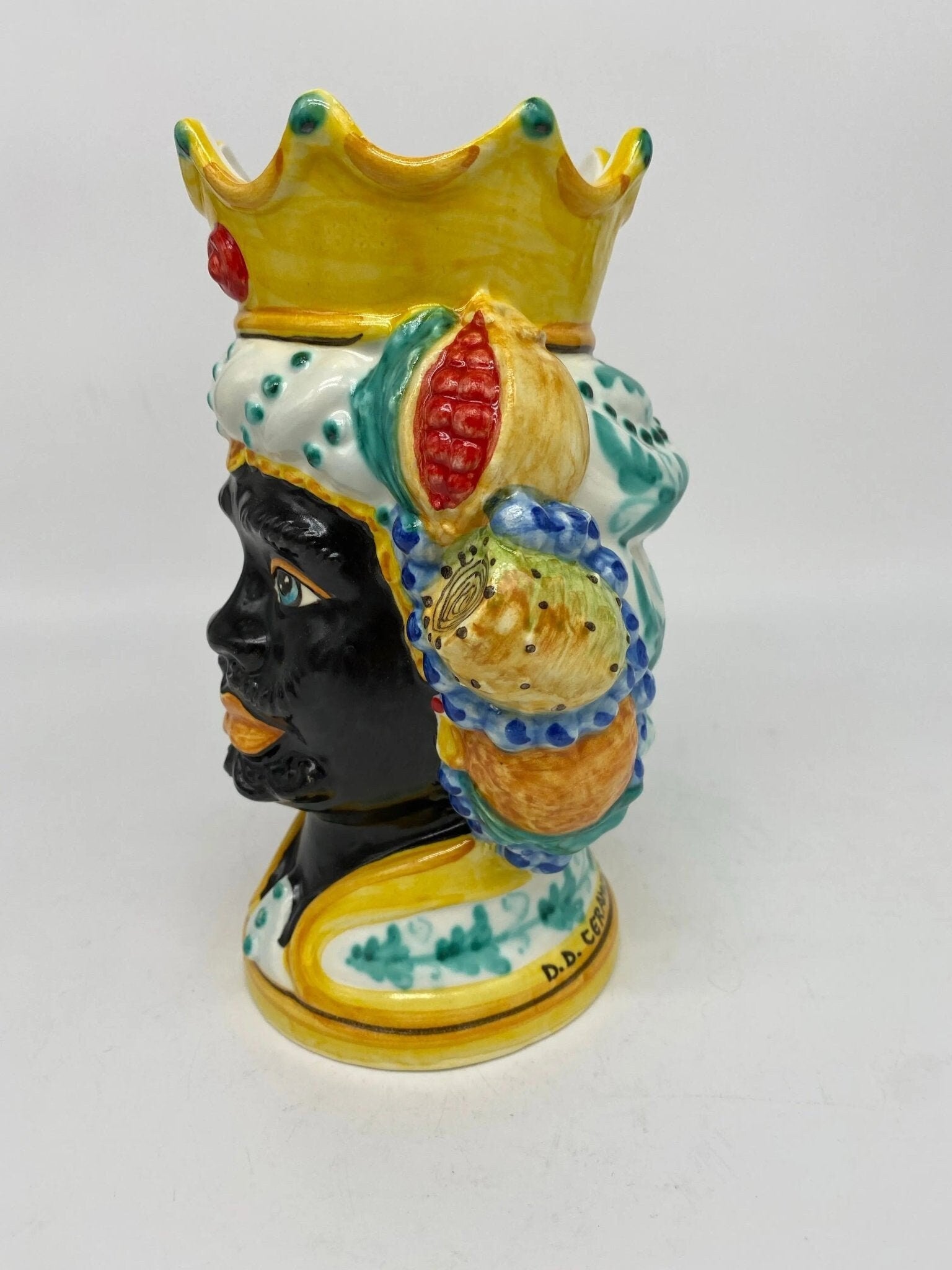 Teste di Moro Girun Ceramica Caltagirone cm H.20 L.13 Artigianale Decorazione Siciliana - DD CERAMICHE SICILIANE