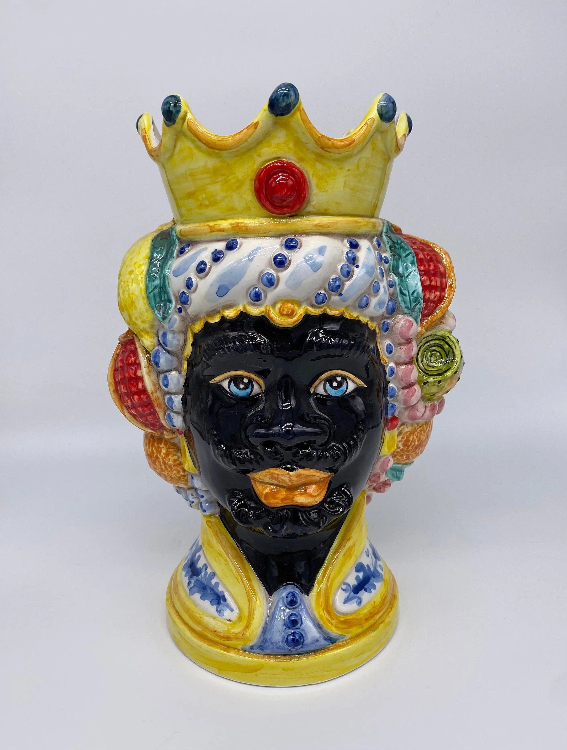 Teste di Moro Girun Ceramica Caltagirone cm H.29 L.20 Artigianale Decorazione Siciliana DD CERAMICHE SICILIANE