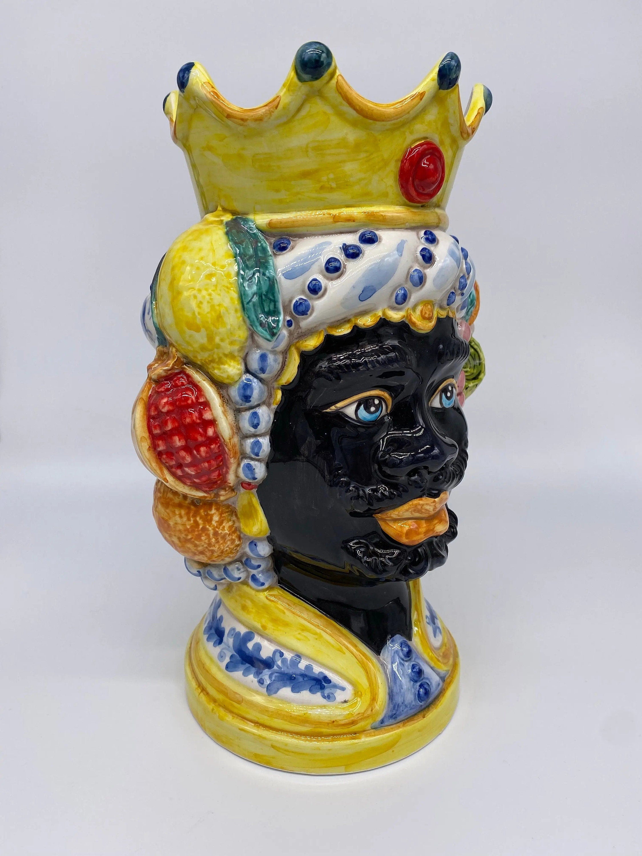 Teste di Moro Girun Ceramica Caltagirone cm H.29 L.20 Artigianale Decorazione Siciliana DD CERAMICHE SICILIANE