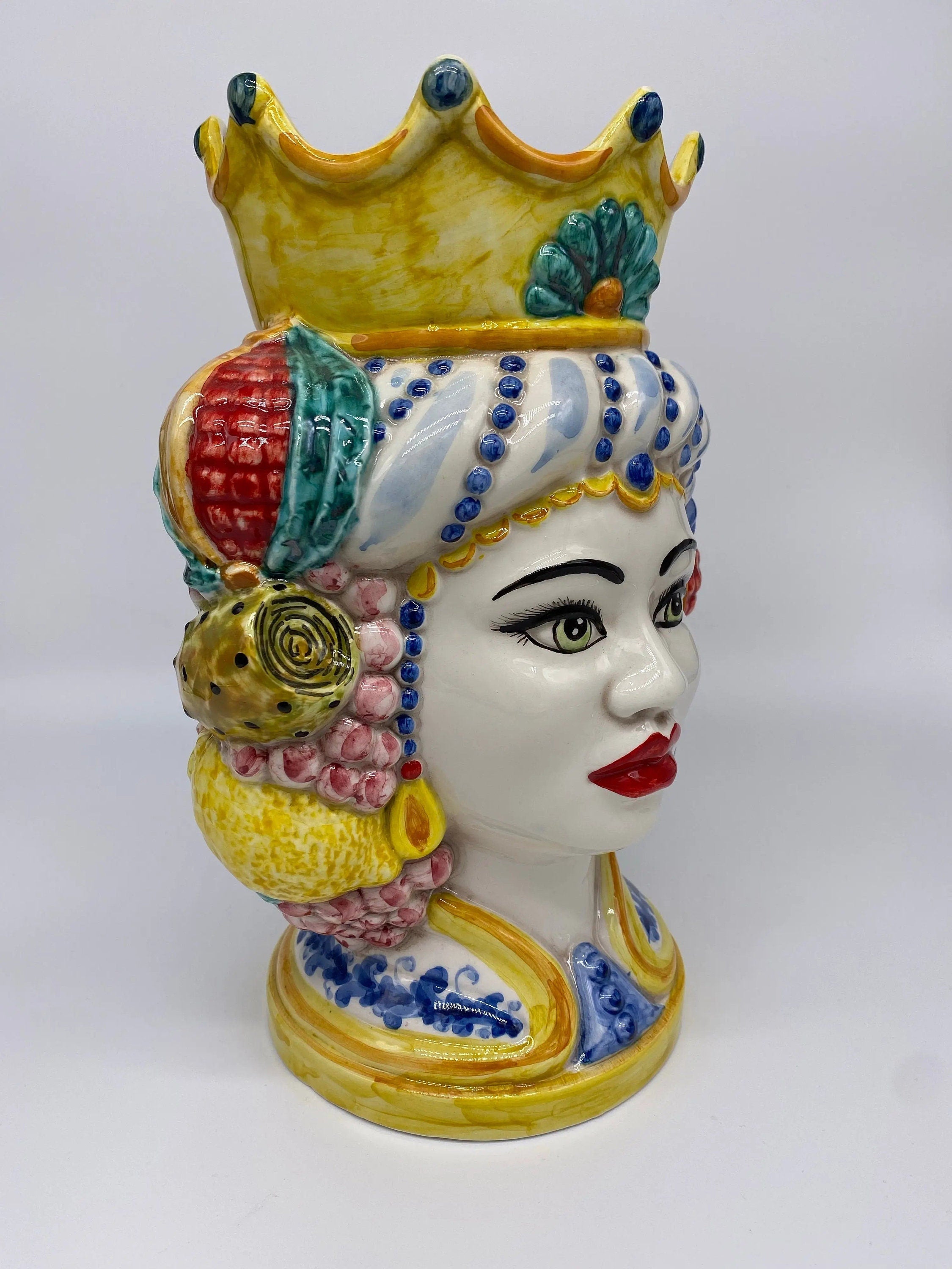 Teste di Moro Girun Ceramica Caltagirone cm H.29 L.20 Artigianale Decorazione Siciliana DD CERAMICHE SICILIANE