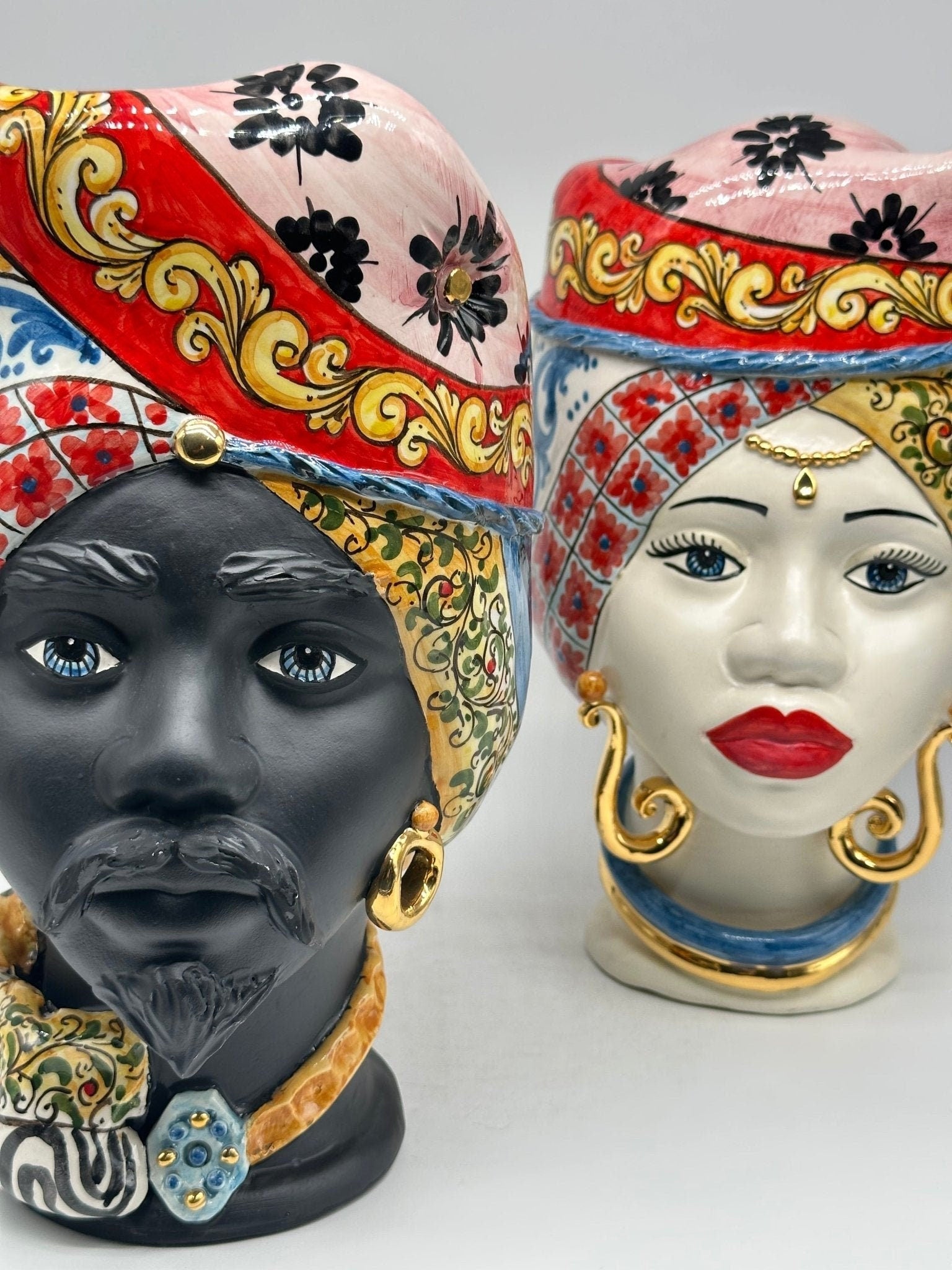 Teste di Moro Horus Ceramica Caltagirone cm H.30 L.18 Artigianale Decorazione “Carretto2” - DD CERAMICHE SICILIANE