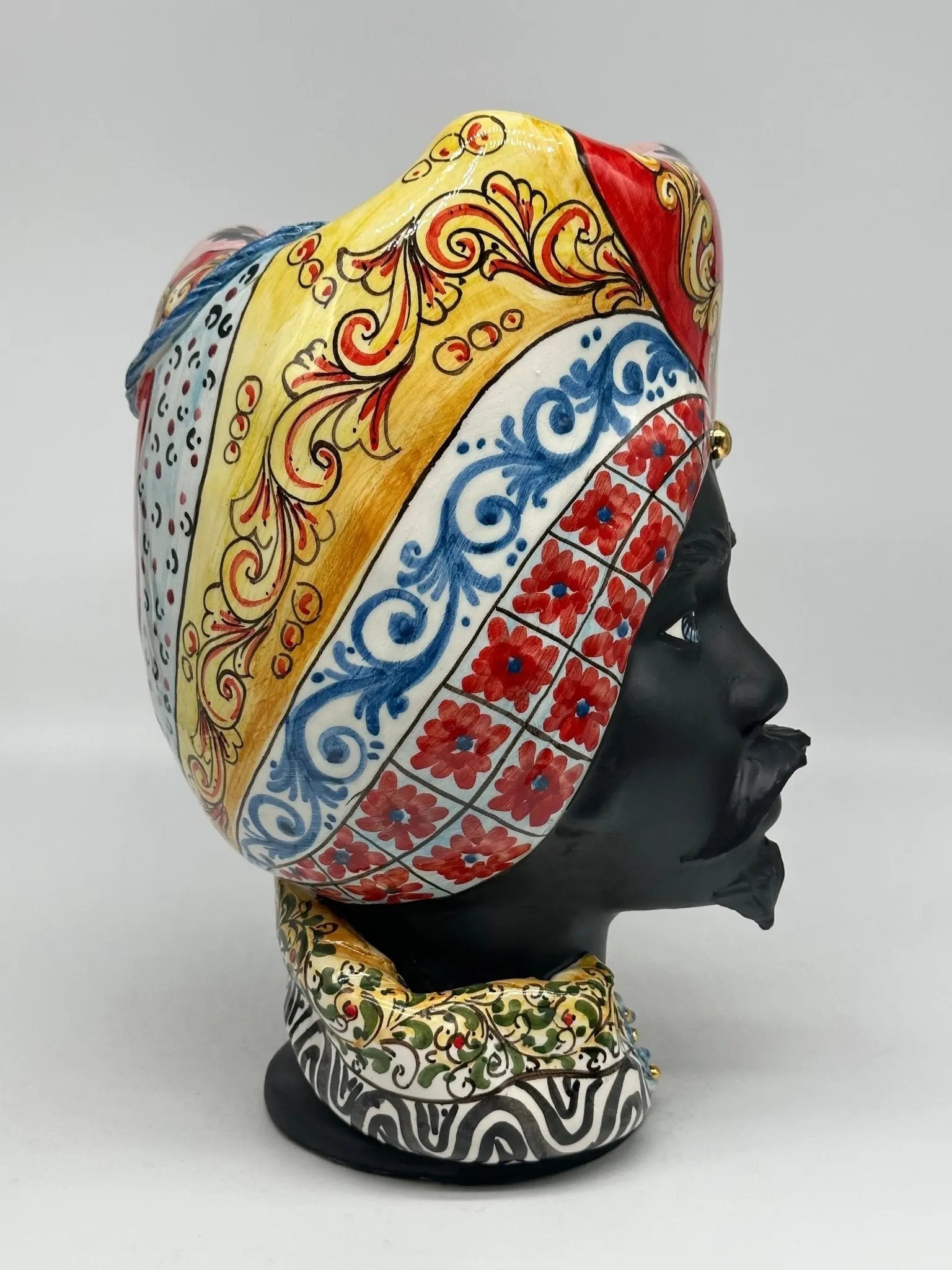 Teste di Moro Horus Ceramica Caltagirone cm H.30 L.18 Artigianale Decorazione “Carretto2” - TESTA DI MORO