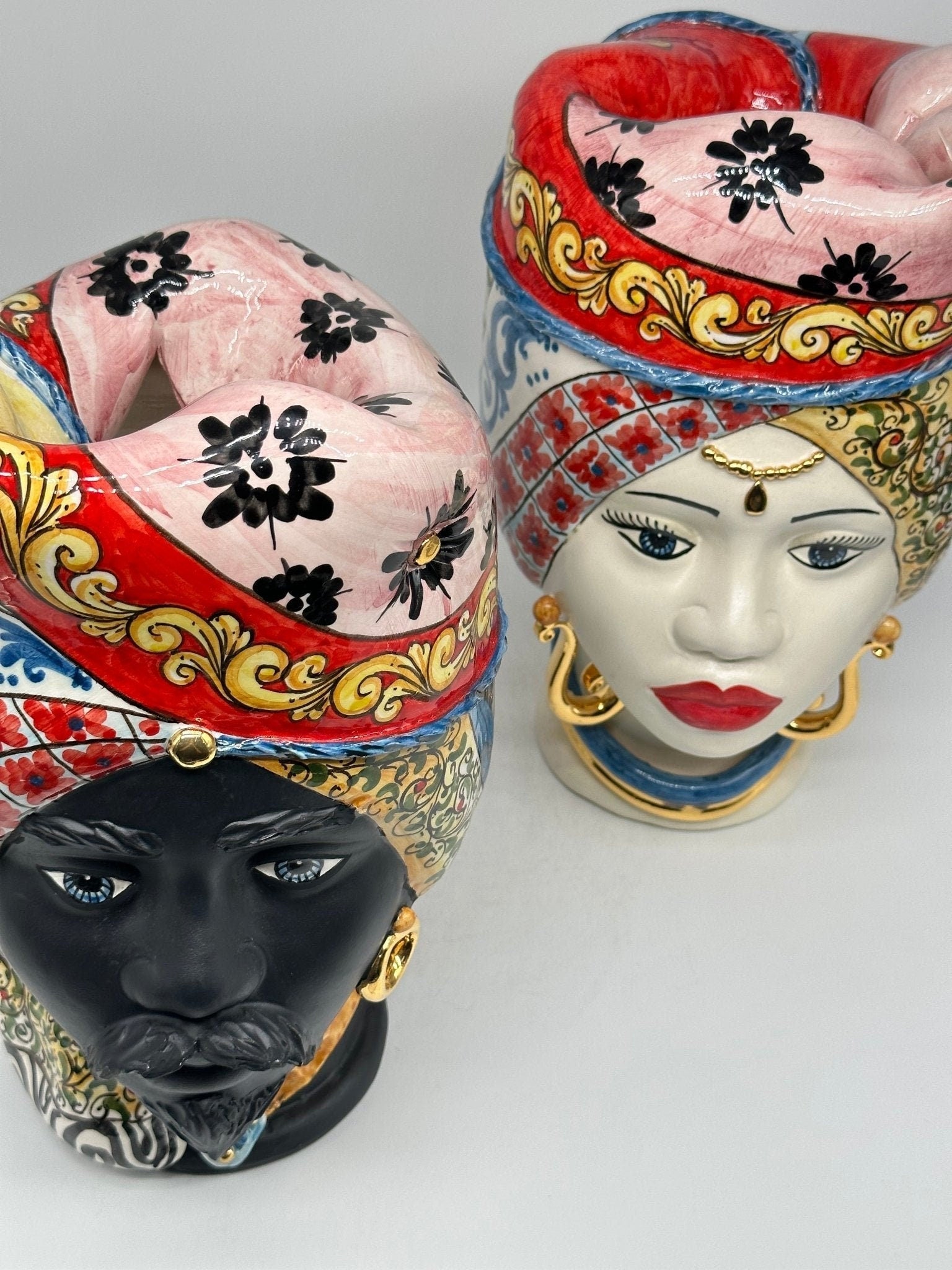 Teste di Moro Horus Ceramica Caltagirone cm H.30 L.18 Artigianale Decorazione “Carretto2” - DD CERAMICHE SICILIANE