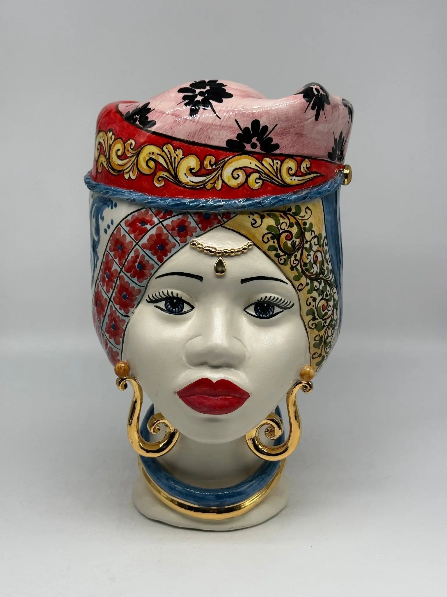 Teste di Moro Horus Ceramica Caltagirone cm H.30 L.18 Artigianale Decorazione “Carretto2” - Donna - TESTA DI MORO