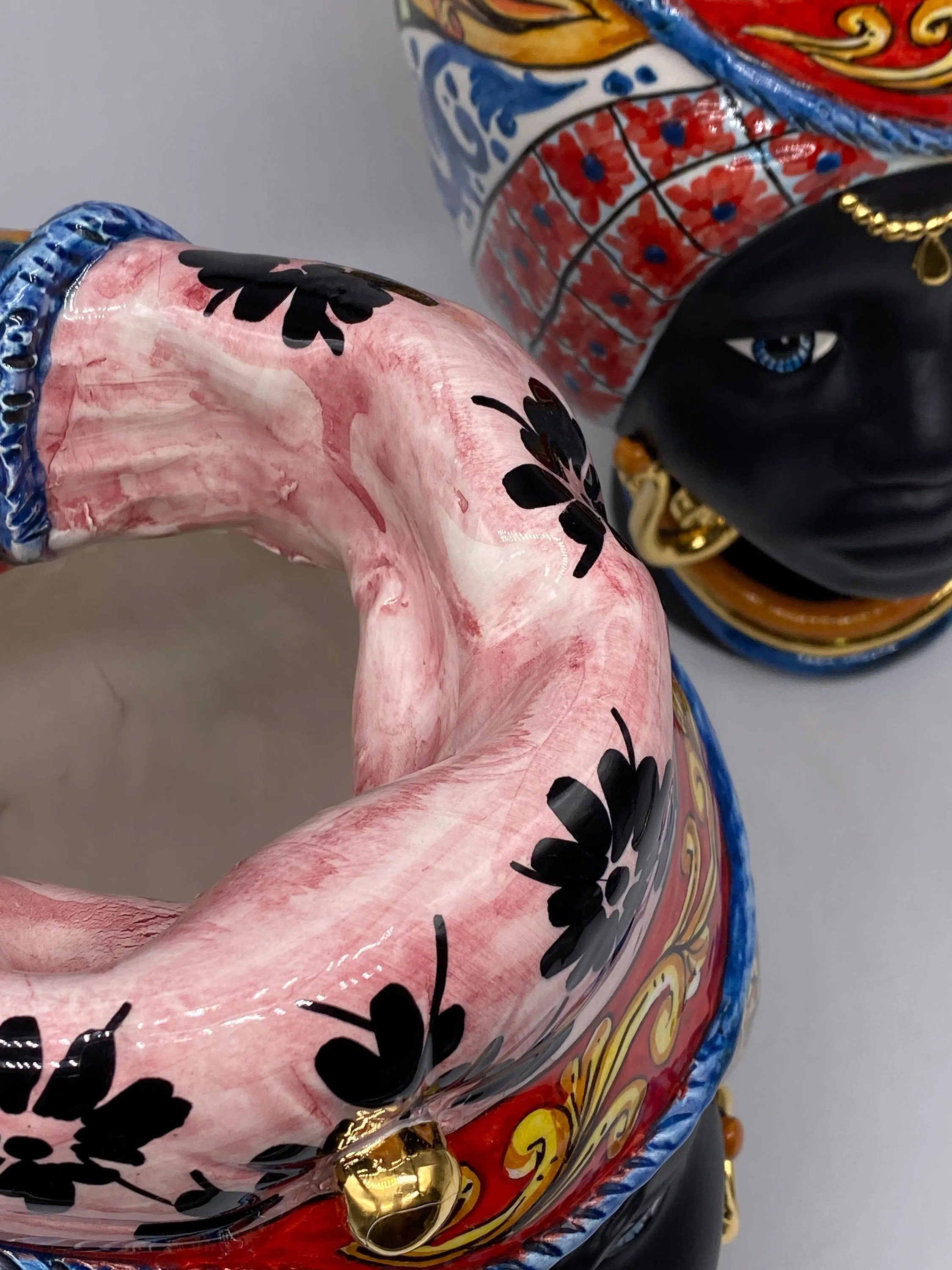 Teste di Moro Horus Ceramica Caltagirone cm H.30 L.18 Artigianale Decorazione “Carretto” DD CERAMICHE SICILIANE