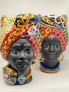 Teste di Moro Horus Ceramica Caltagirone cm H.40 L.23 Artigianale Decorazione “Carretto” DD CERAMICHE SICILIANE