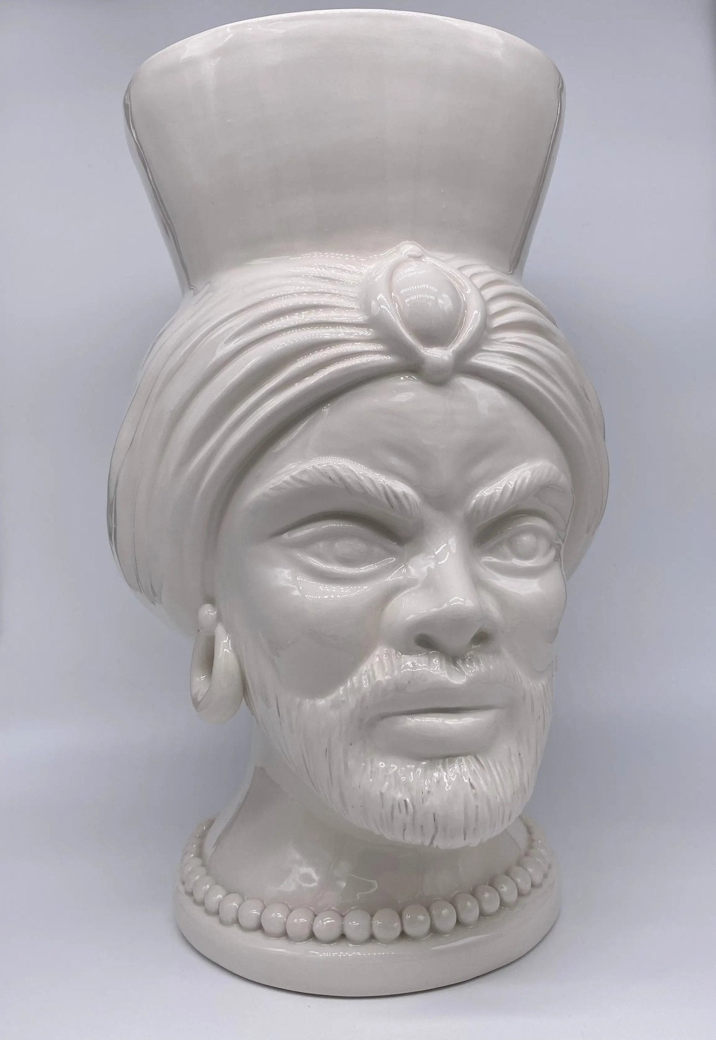 Teste di Moro Iris Ceramica Caltagirone cm H.40 L.23 Artigianale Bianco - DD CERAMICHE SICILIANE