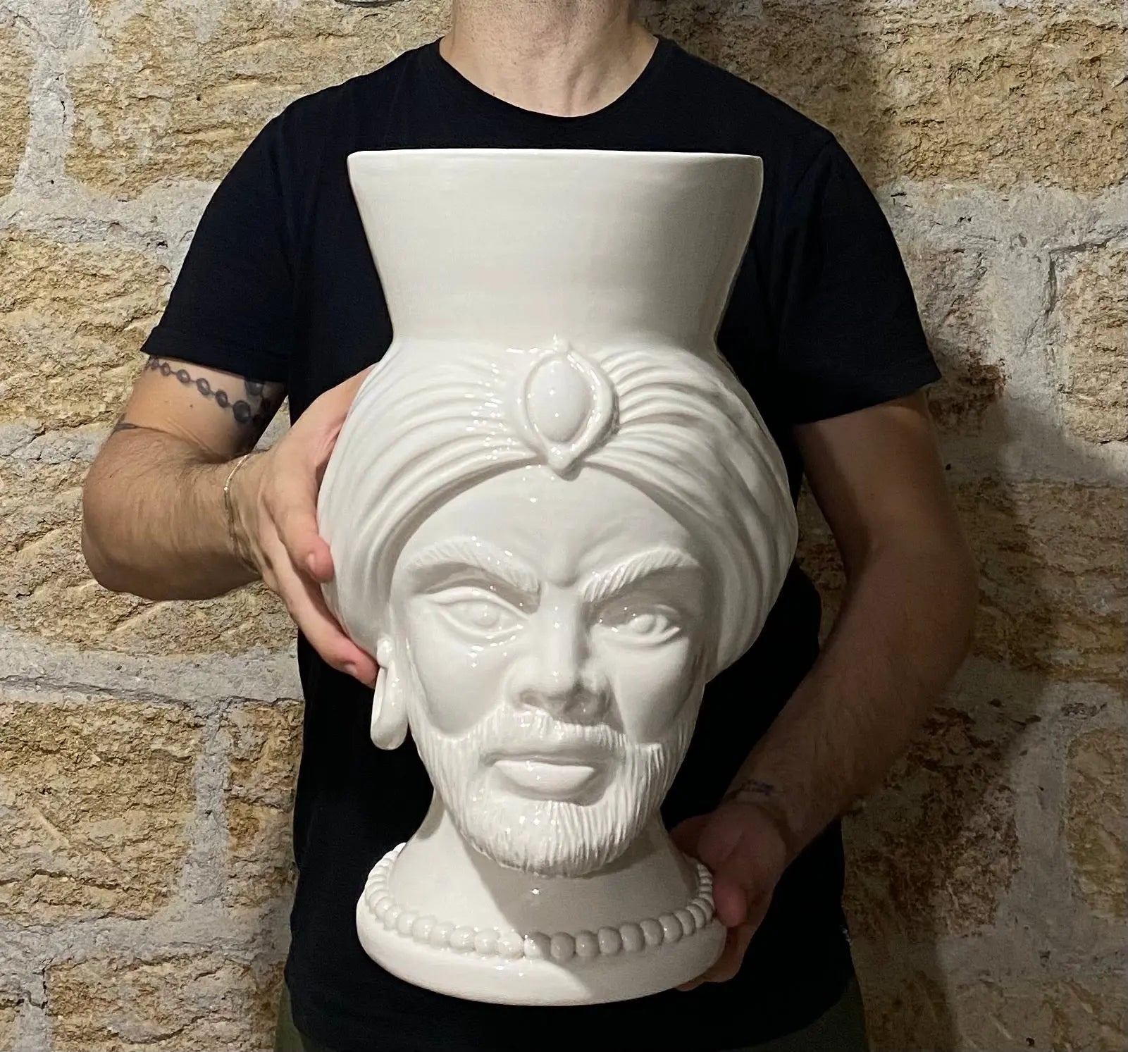 Teste di Moro Iris Ceramica Caltagirone cm H.40 L.23 Artigianale Bianco - DD CERAMICHE SICILIANE