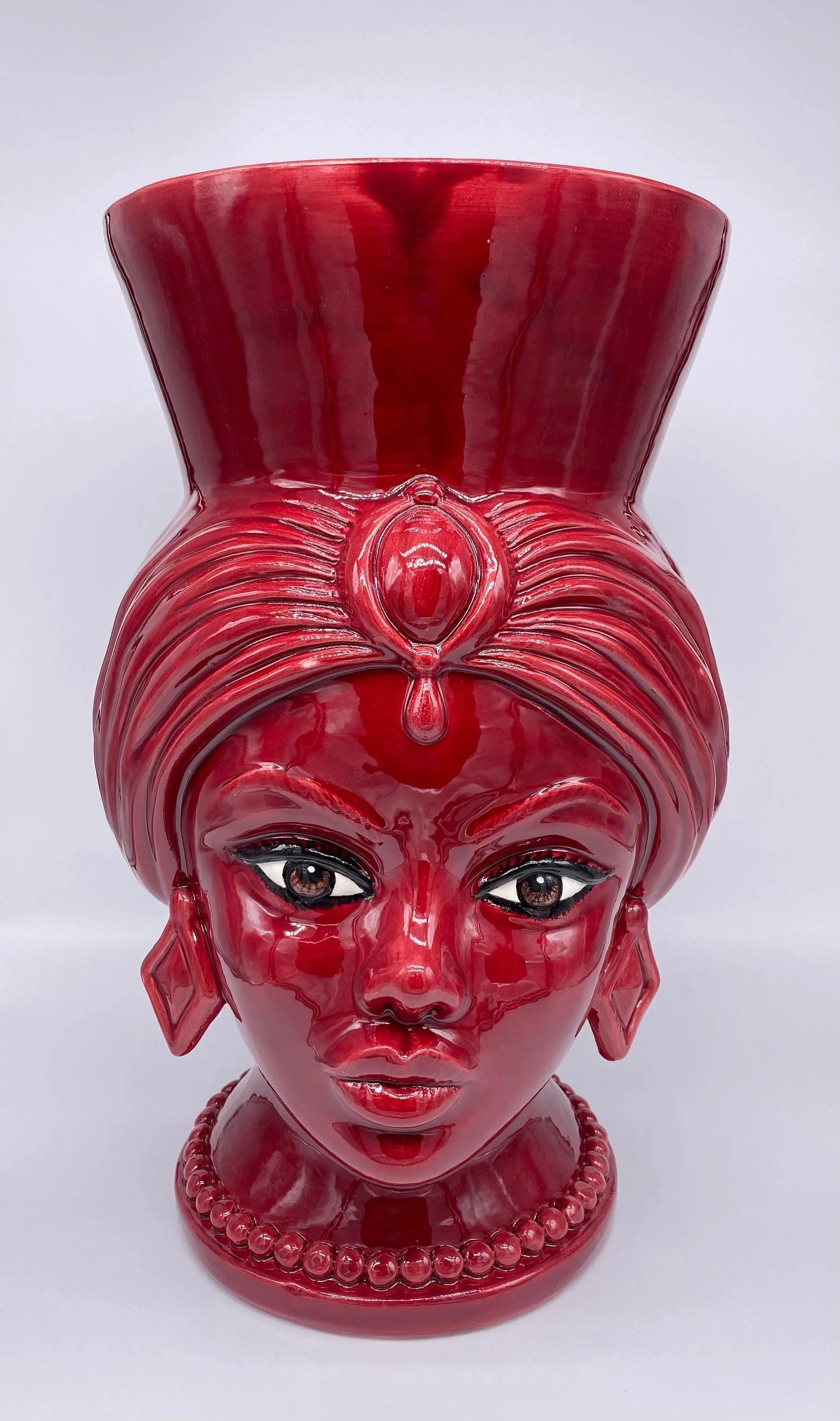 Teste di Moro Iris Ceramica Caltagirone cm H.40 L.23 Artigianale Bordeaux DD CERAMICHE SICILIANE