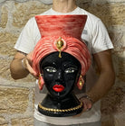 Teste di Moro Iris Ceramica Caltagirone cm H.40 L.23 Artigianale Rosso Oro Zecchino - DD CERAMICHE SICILIANE