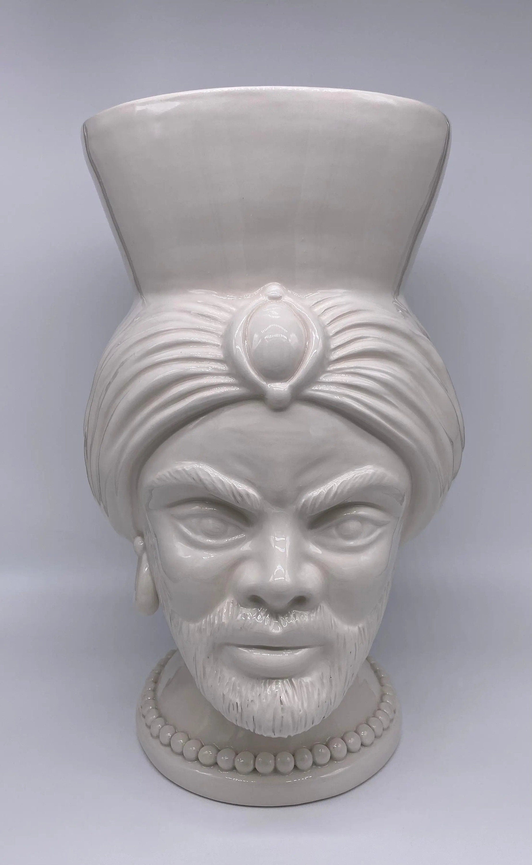 Teste di Moro Iris Ceramica Caltagirone cm H.40 L.23 Artigianale Bianco DD CERAMICHE SICILIANE